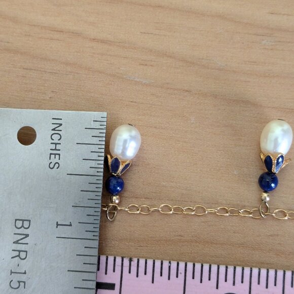 14K Gold Fill Pearl Teardrop Blue Necklace Delicate Preppy Gift Quiet Luxury - Picture 10 of 11